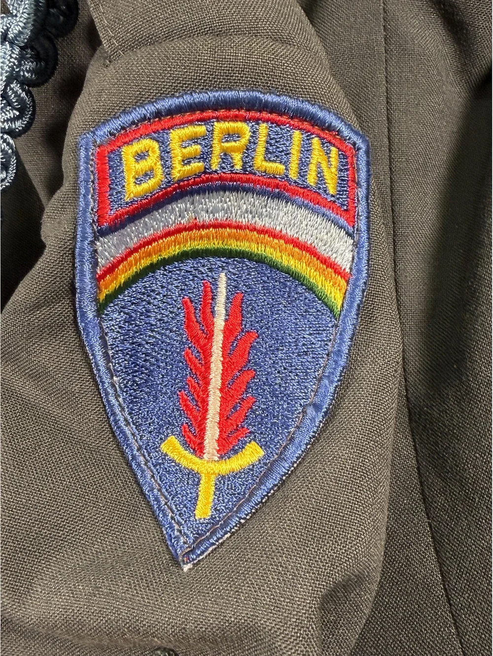 Vintage Military Dress Jacket with Berlin Patch and Blue Cord